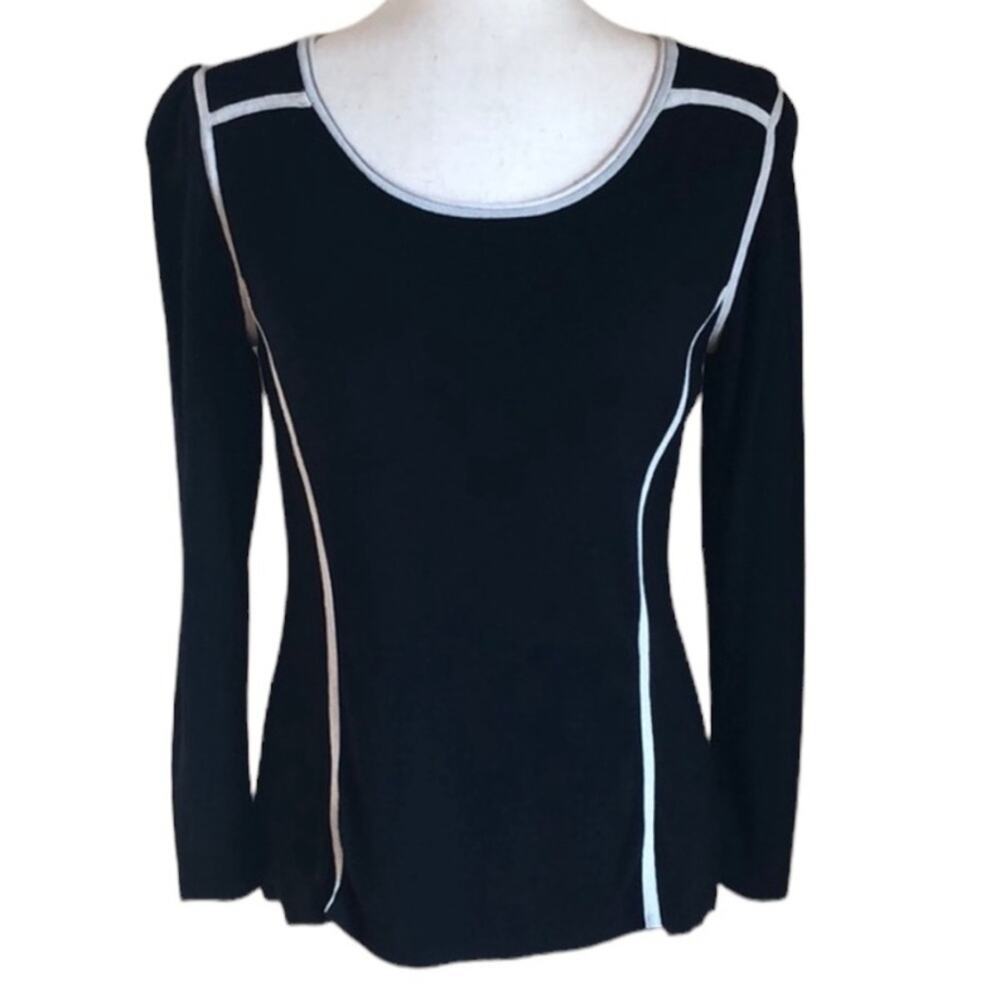 NIC + ZOE Black With Piping Scoop Neck Long Sleeve top/sweater - Medium